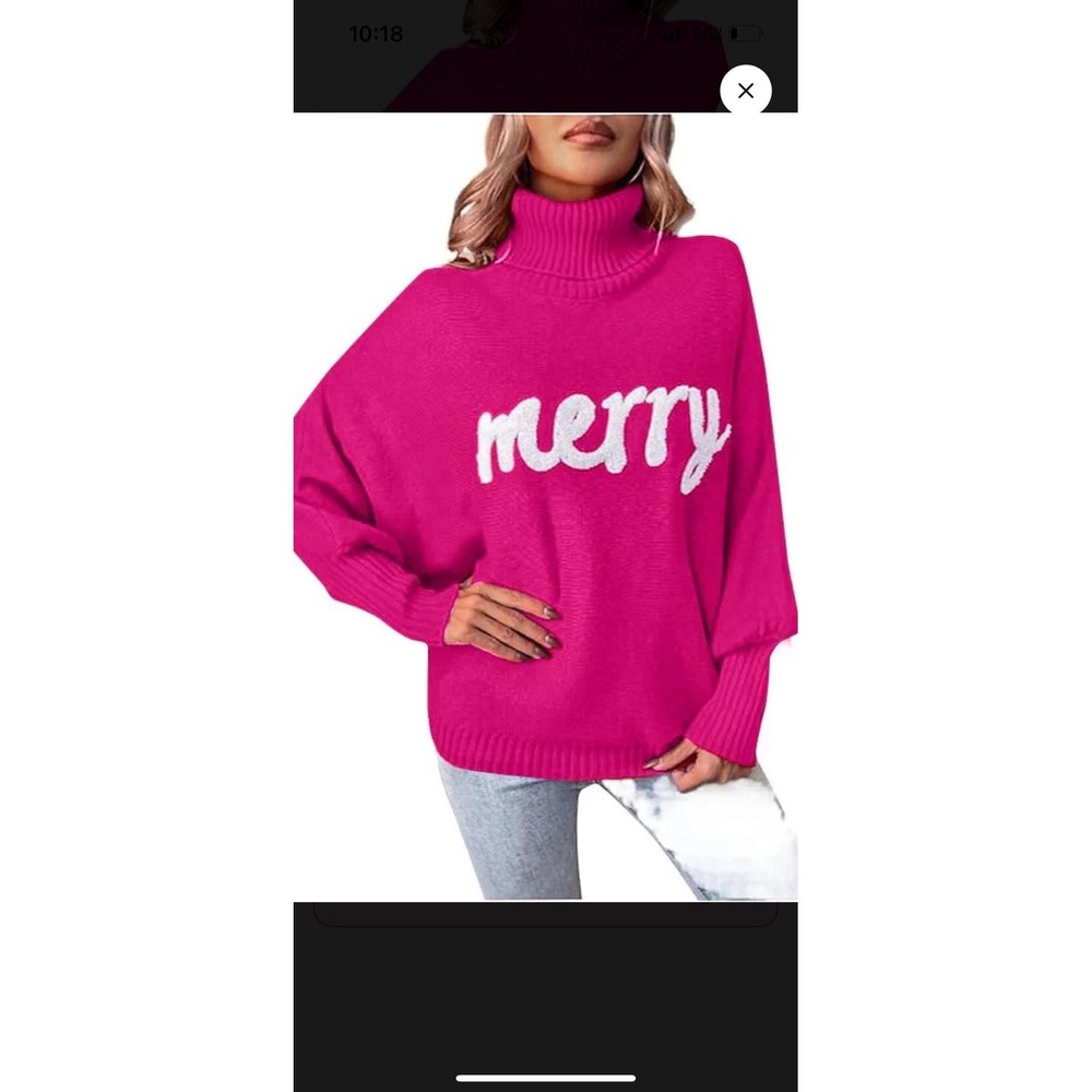 Pink Merry Women's Sweater Size Large Dolman Long Sleeve‎ Turtleneck Warm